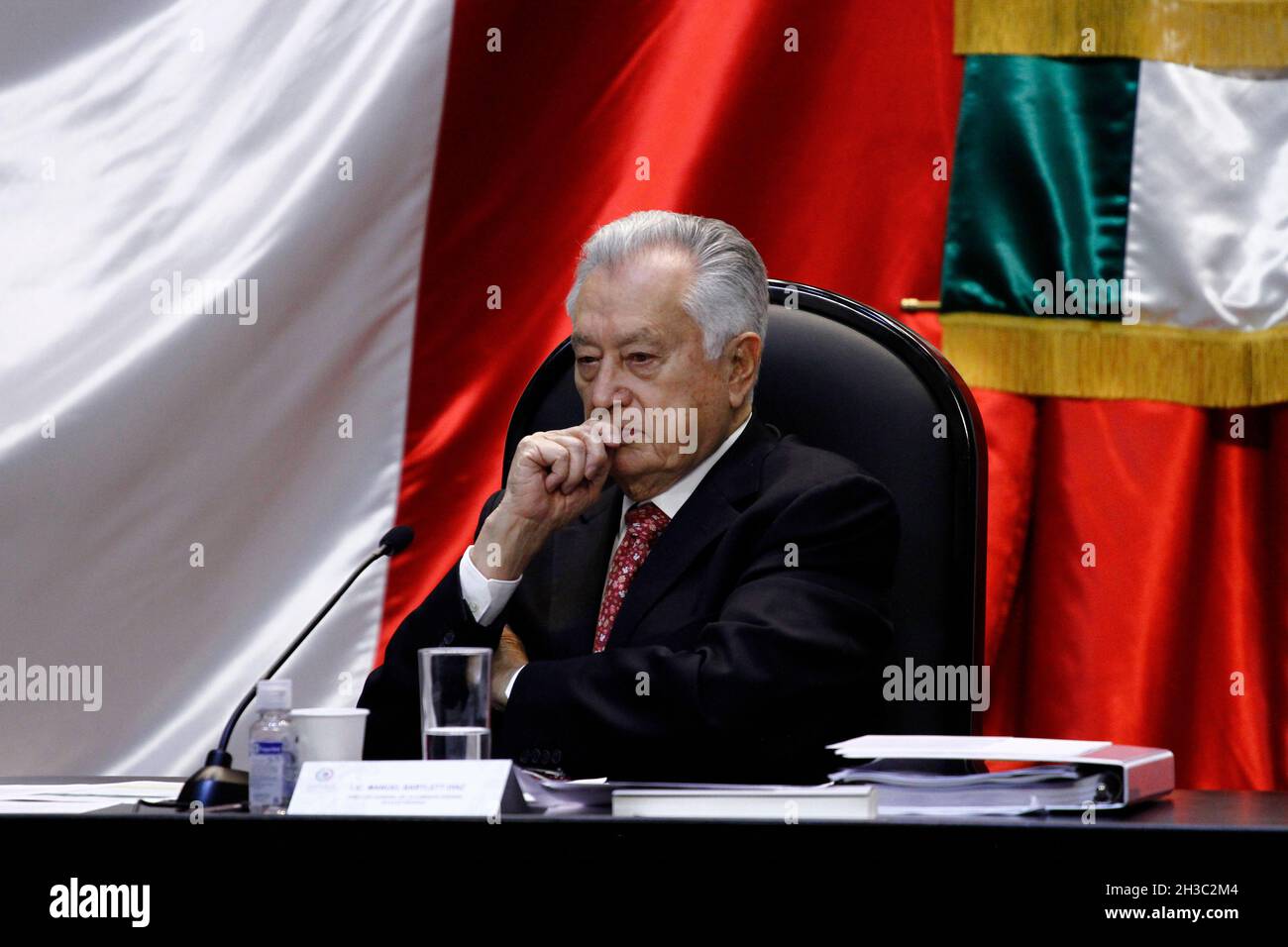 Non Exclusive: The legislator of the Labor Party in the Chamber of Deputies, Gerardo Fernández Noroña speaks during the appearance of the Director of Stock Photo
