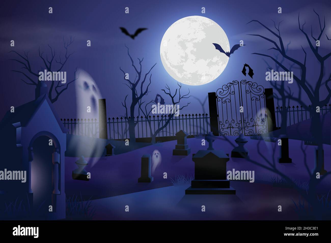 realistic halloween background with graveyard design vector ...