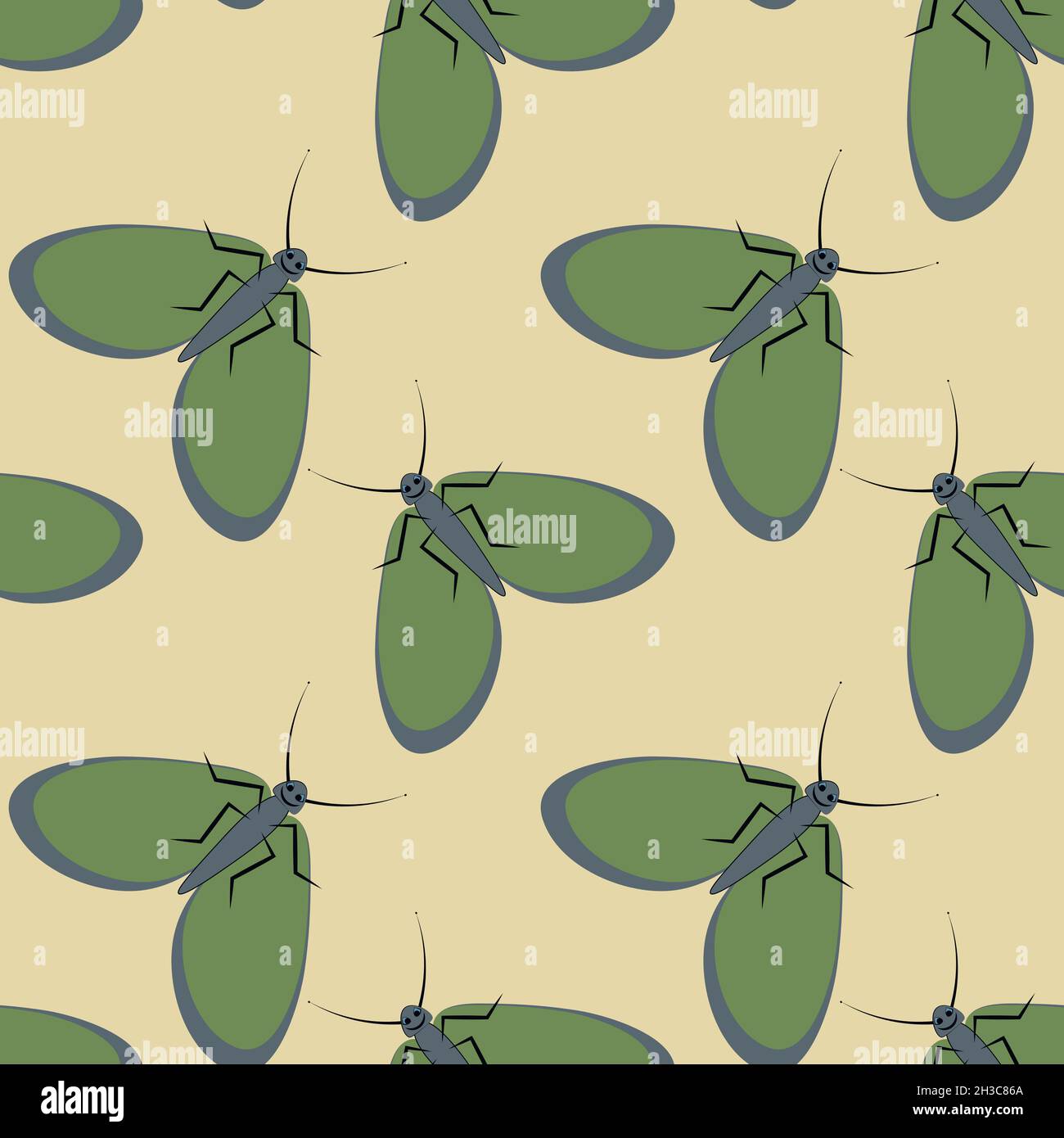 Seamless pattern, endless texture - Illustration on a square background - stylized moths - graphics. Summer, insects, unbearable ease of life. Design Stock Vector