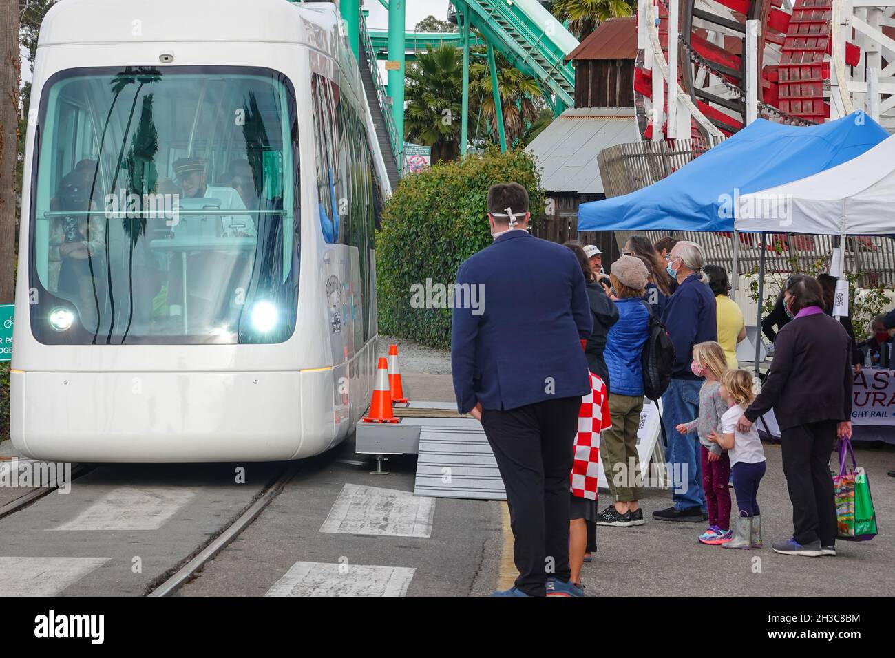 TIG/m Modern self powered Street Railway tram in Santa Cruz California, USA Stock Photo