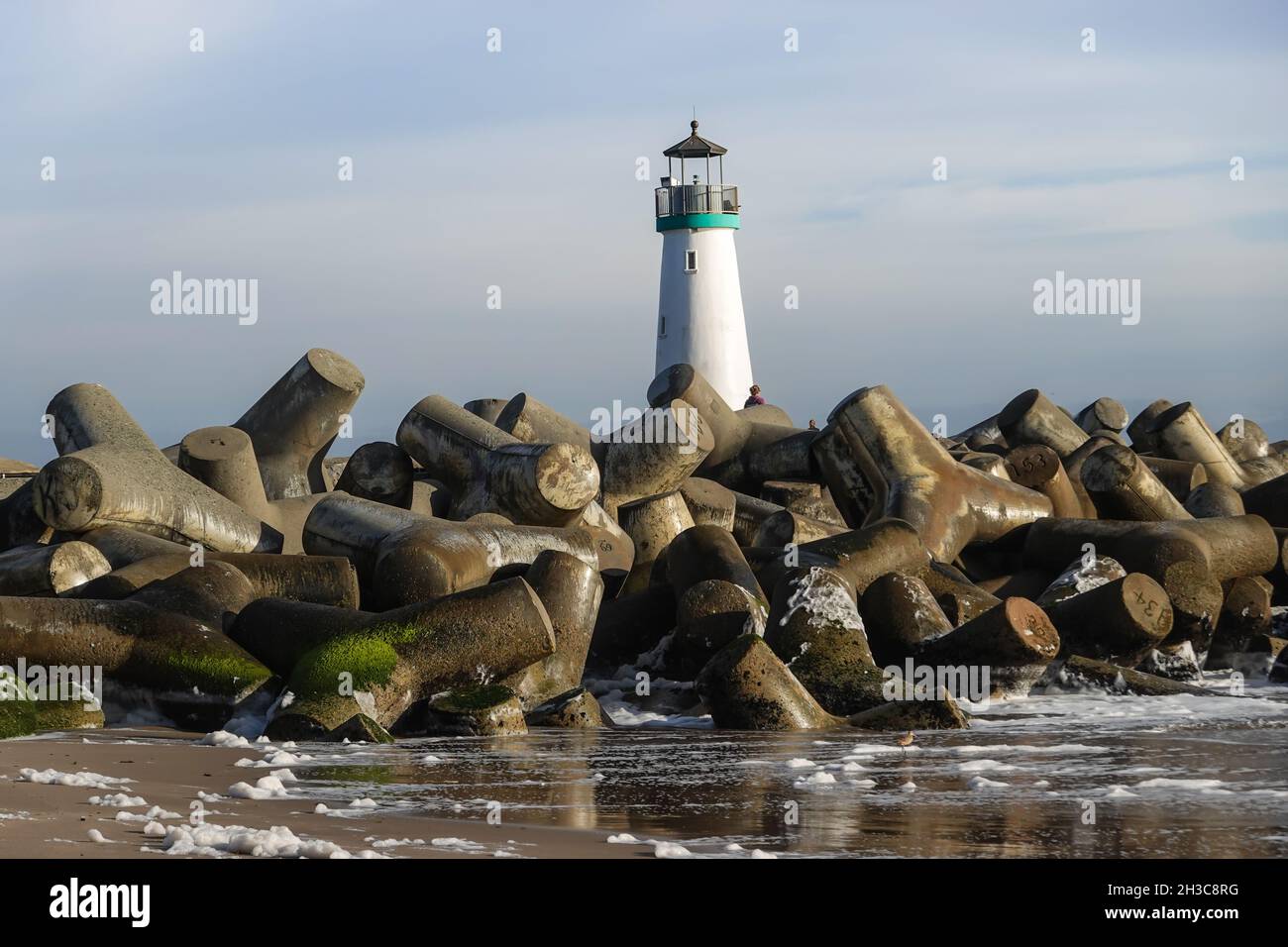 The Walton Lighthouse and concrete tetrapods at the Santa Cruz