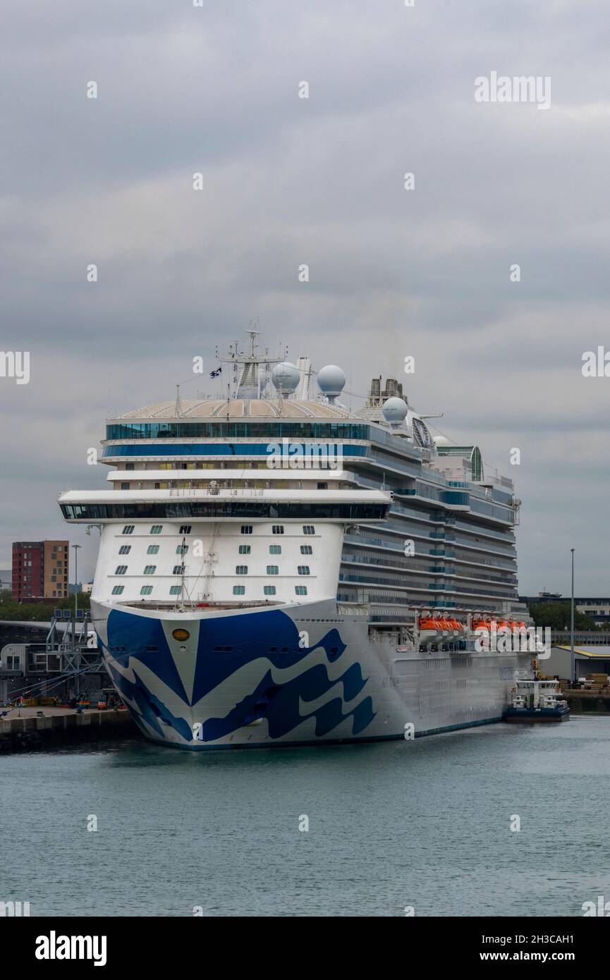 large ocean liner alongside at the port of southampton docks in