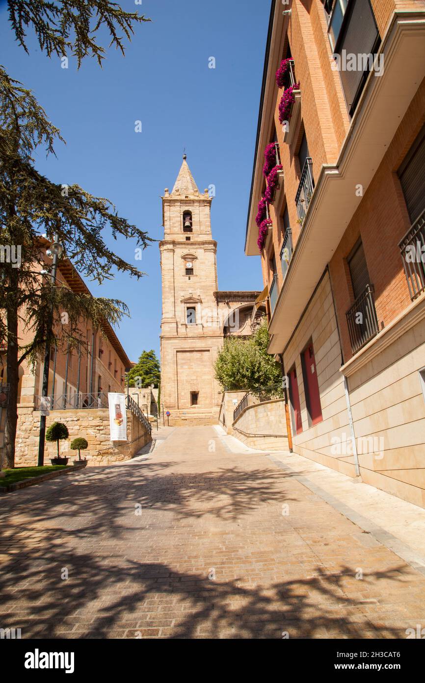 The Spanish town of Navarrete with the church of Iglesia de Nuestra Señora de la Asunción Stock Photo