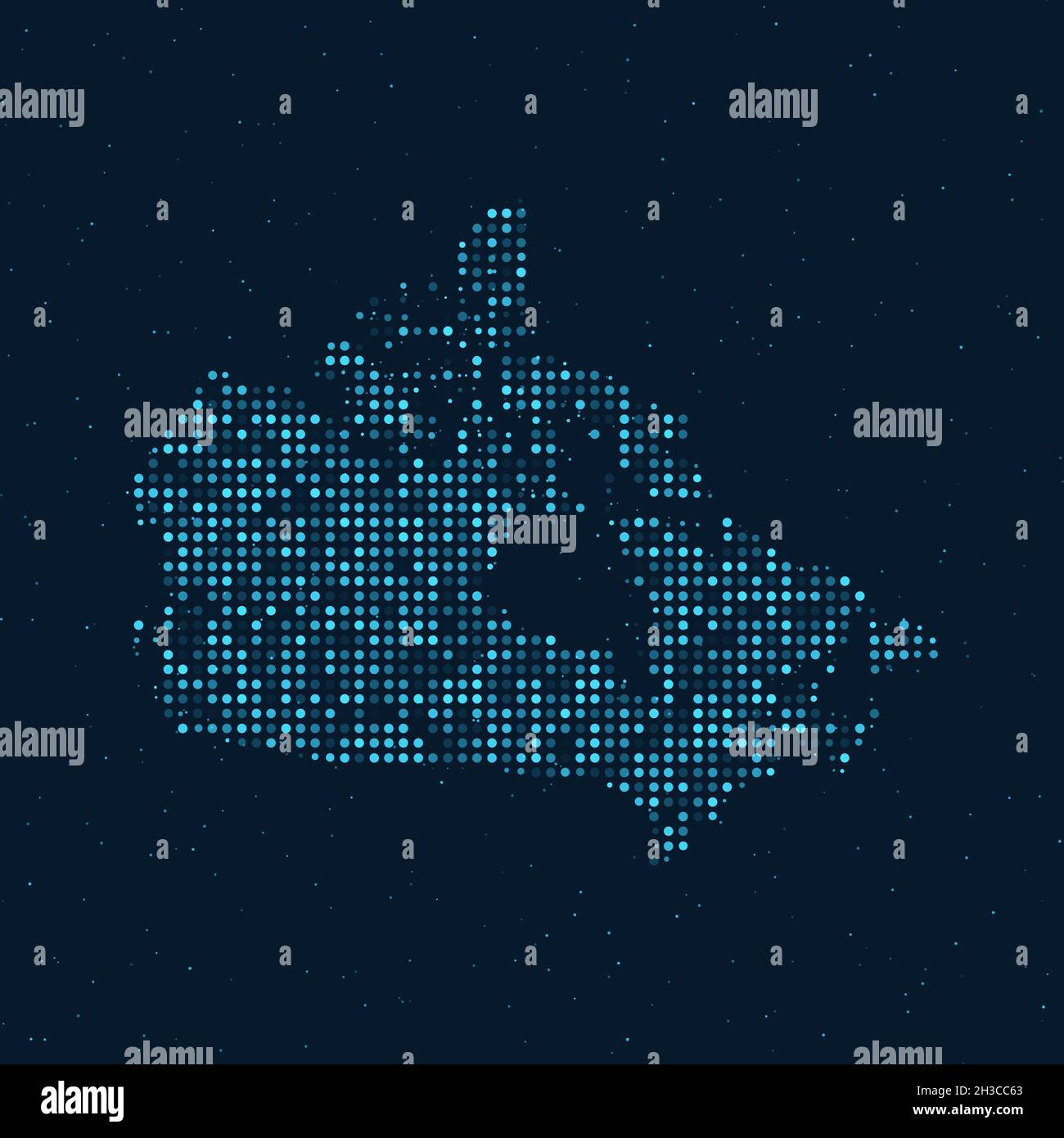 Abstract Dotted Halftone with starry effect in dark Blue background with map of Canada. Digital dotted technology design sphere and structure. vector Stock Vector