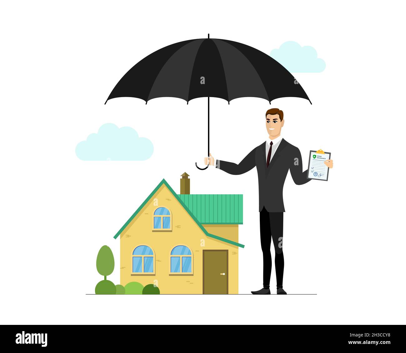 Insurance agent hold umbrella over house and property protection