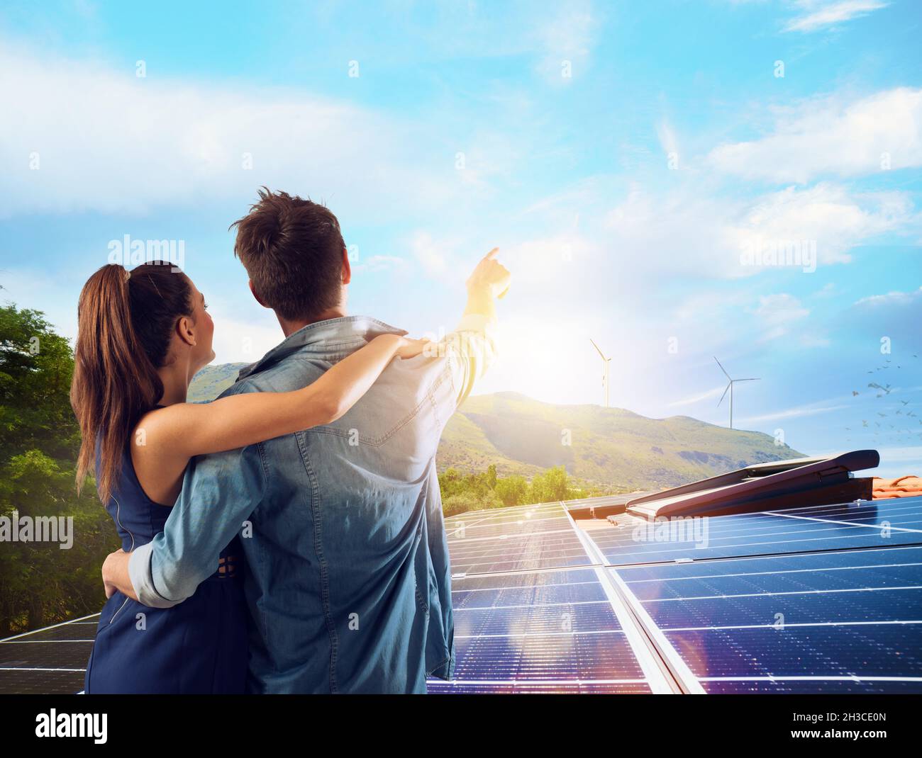 Family uses renewable energy system with solar panel Stock Photo - Alamy - Single-Family Renewable Energy Systems