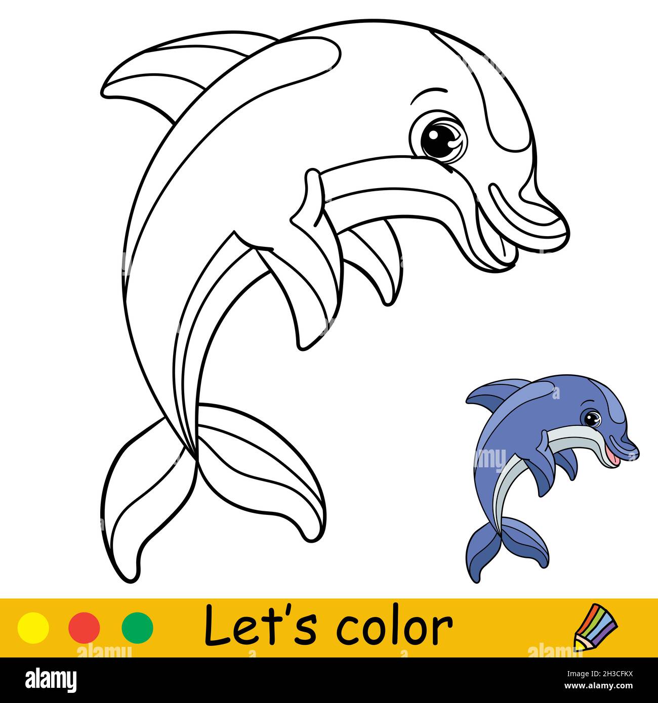 Mother Dolphin and Baby Dolphin Coloring Page - Stock Illustration  [97925599] - PIXTA