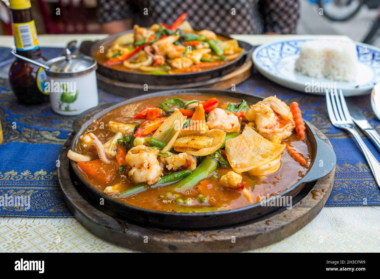 Hot Pot served at a restaurant in Hua Hin. Hua Hin is a popular travel destination in Thailand. Stock Photo