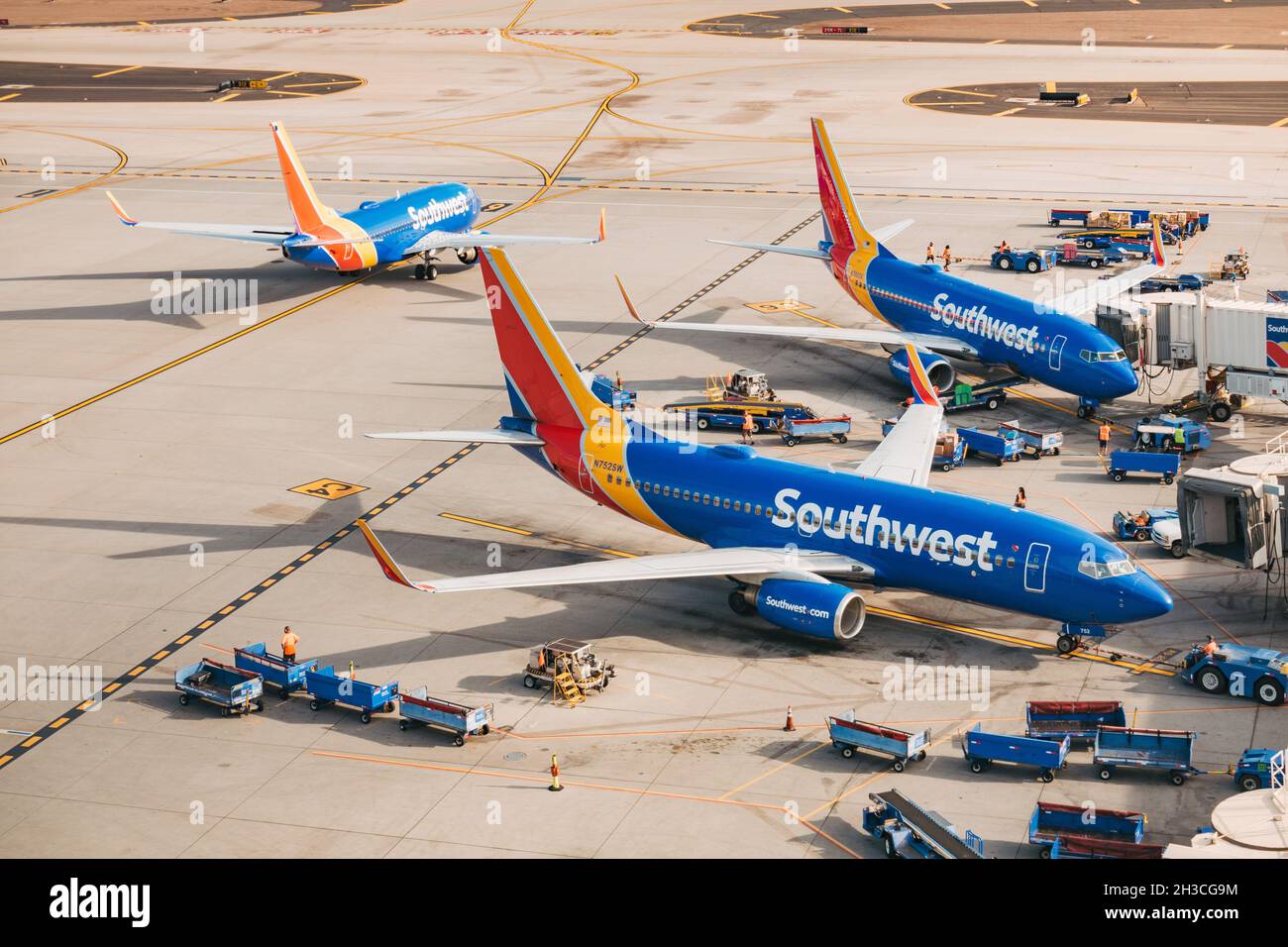 Southwest Airlines Boeing 737s operate at Phoenix Sky Harbor Airport, Arizona, United States of America Stock Photo
