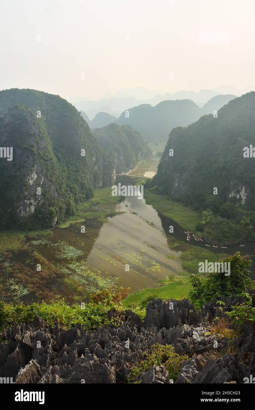 View of karsts from Mua Cave viewpoint, Tam Coc, Ninh Binh, Vietnam Stock Photo