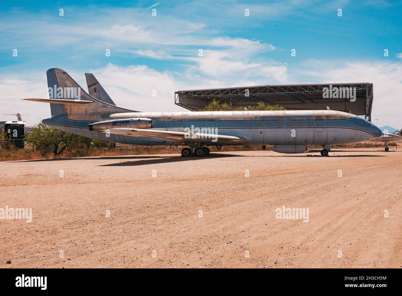 a retired Sud Aviation SE 210 Caravelle jet airliner rests at Pima Air & Space Museum, Arizona Stock Photo