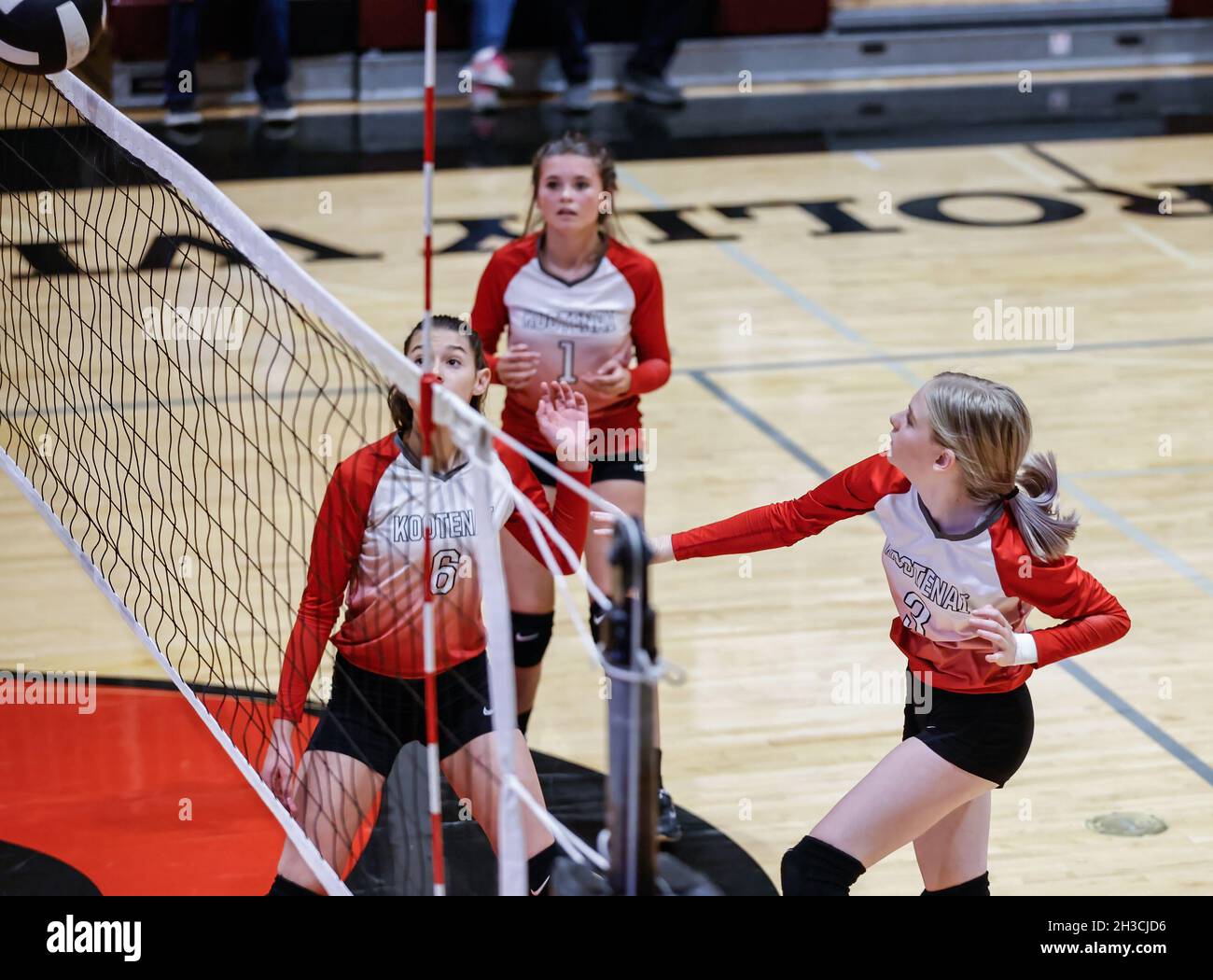 Volleyball action with Mullan vs Kootenai High School in Coeur d'Alene
