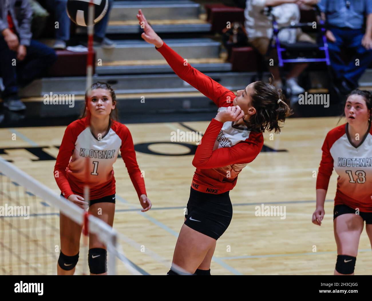 Volleyball action with Mullan vs Kootenai High School in Coeur d'Alene