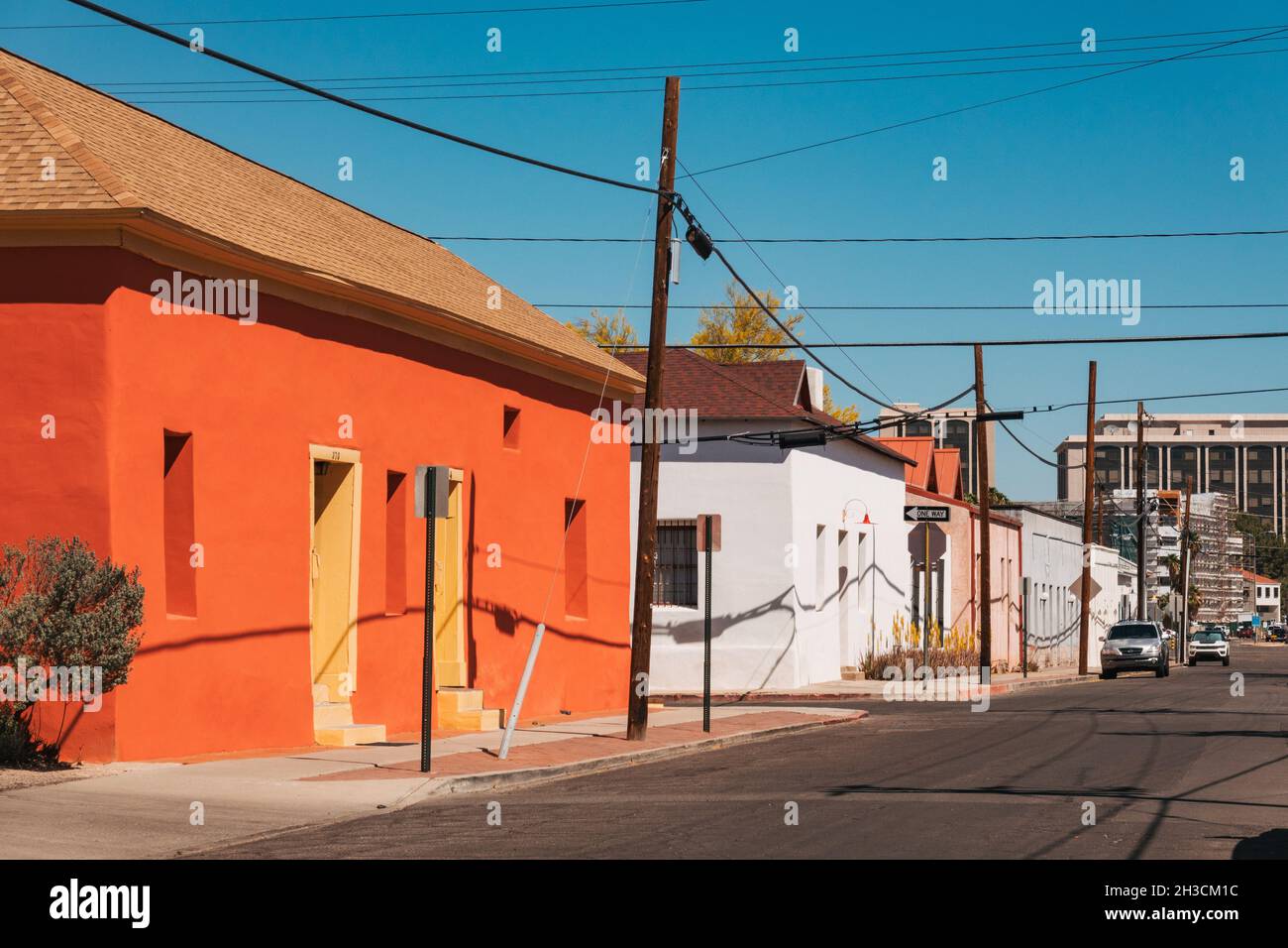 Bold colors line the streets of Barrio Viejo, Tucson, AZ Stock Photo