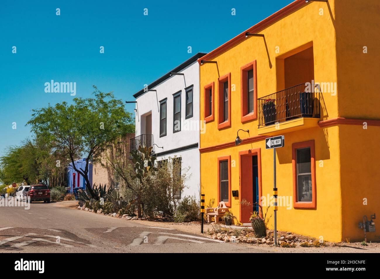 Vibrant, colorful adobe homes in Tucson's Barrio Viejo, Arizona, USA Stock Photo