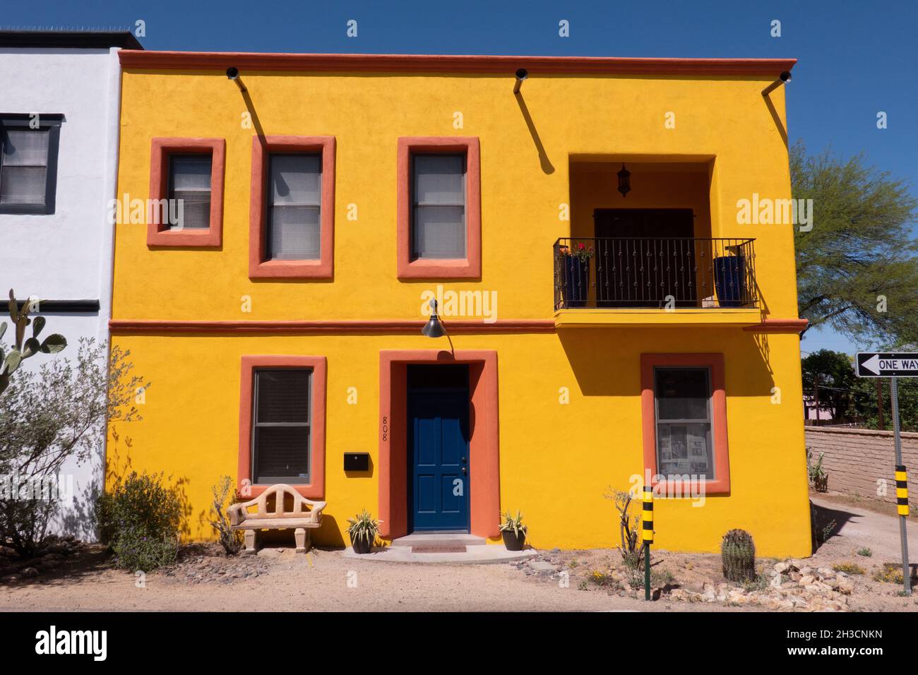 Vibrant, colorful adobe homes in Tucson's Barrio Viejo, Arizona, USA Stock Photo