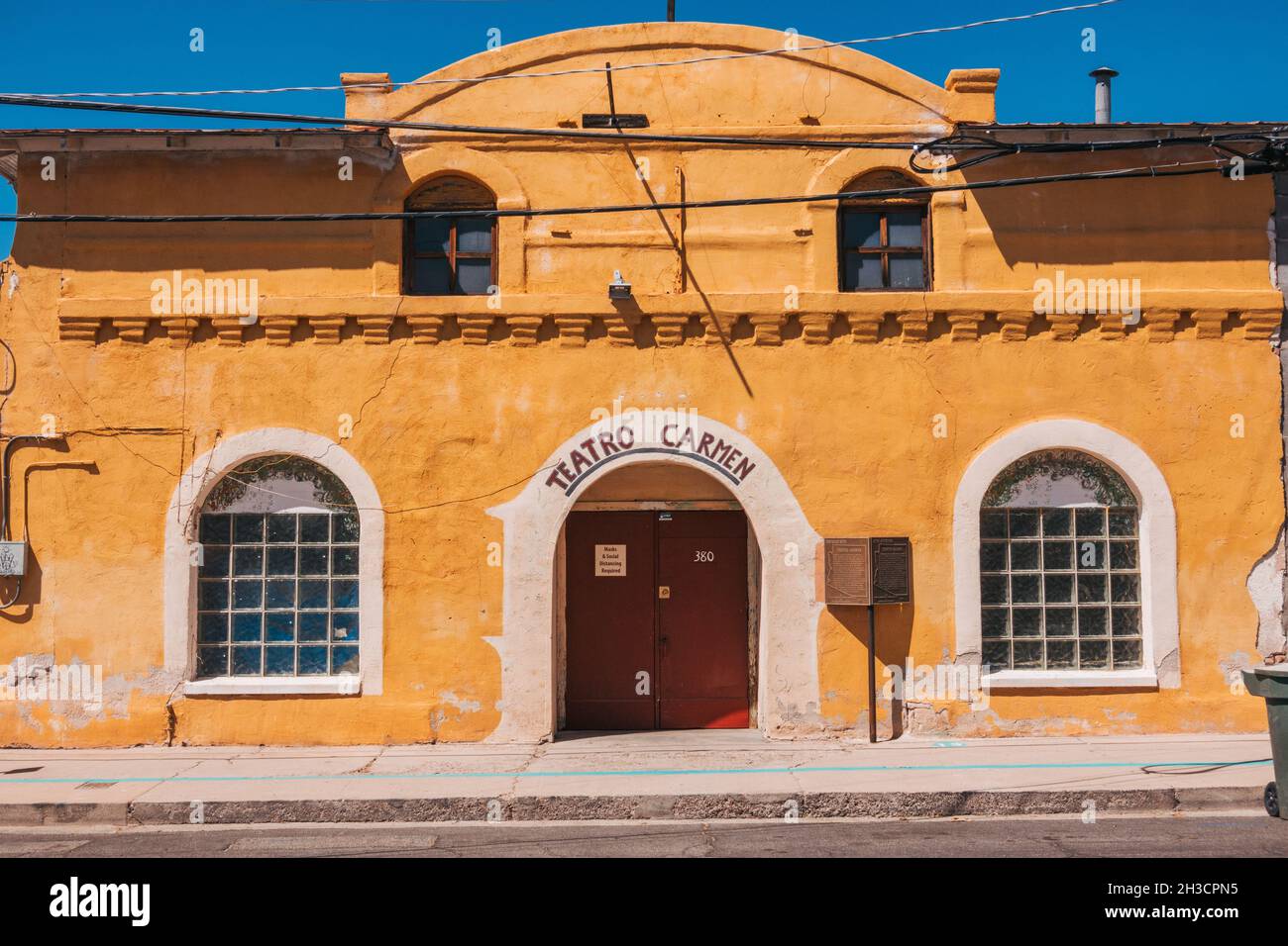 The front view of Teatro Carmen, an historic theater built in 1915 in what is now Barrio Viejo (Old Neighborhood) in Tucson, Arizona Stock Photo