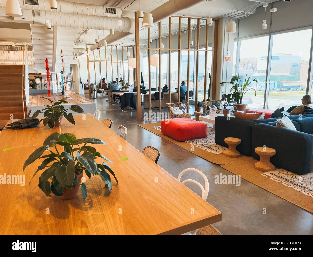 The community area in a WeWork in Tempe, Arizona, USA Stock Photo