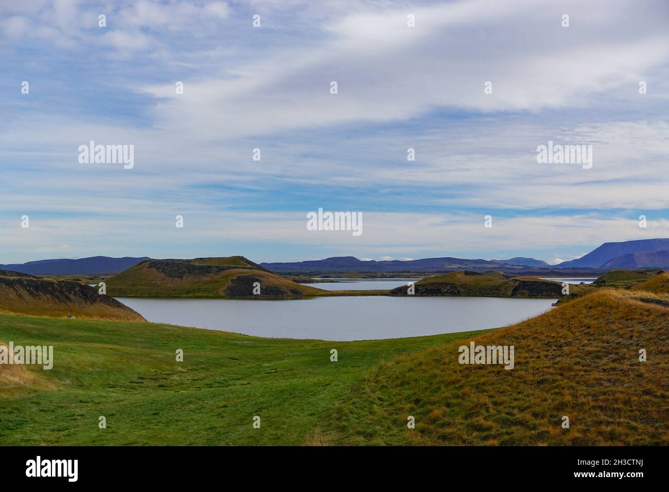 Myvatn, Iceland: A shallow lake situated in an area of active volcanism in the north of Iceland near the Krafla volcano. Stock Photo