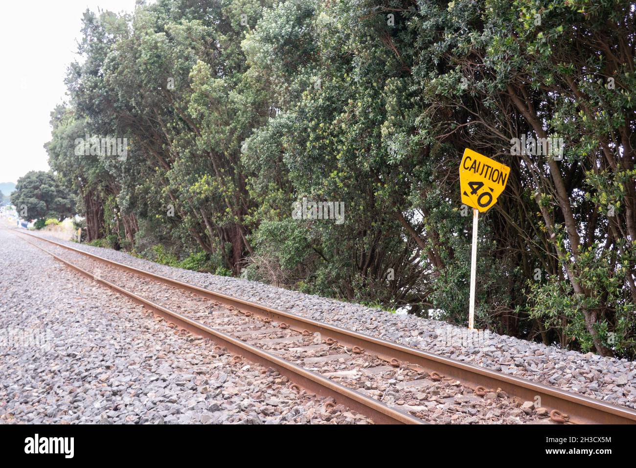 Caution 40 warning speed sign for trains on railway with number falling ...