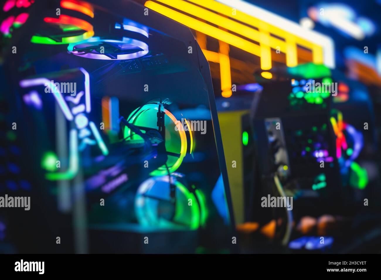 View of Gaming PC with rgb led lights, powerful high end personal ...