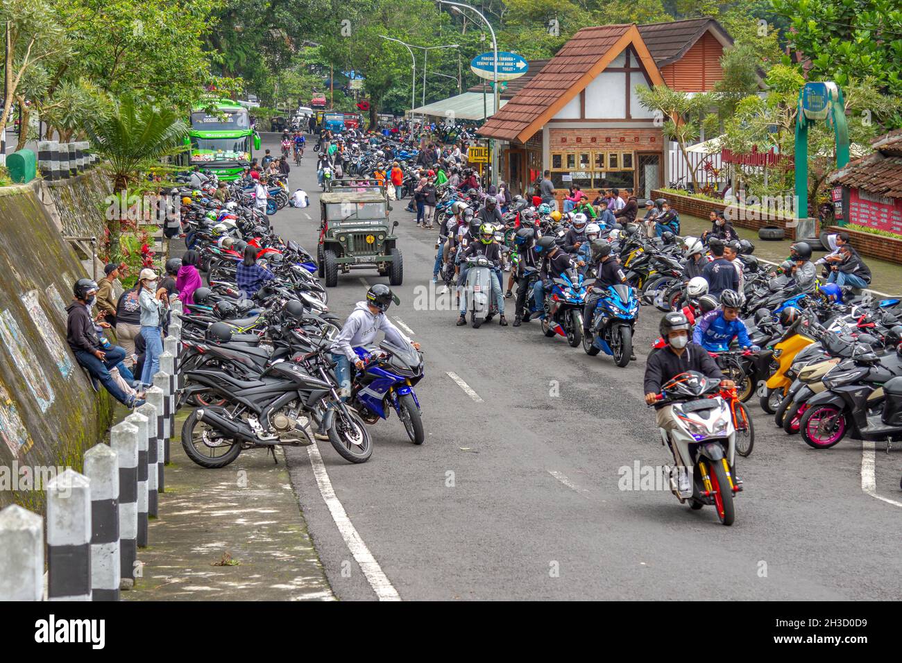The opening of tourist sites in the midst of the COVID-19 pandemic has attracted many motorcycle clubs to hang out and gather with their friends. Stock Photo