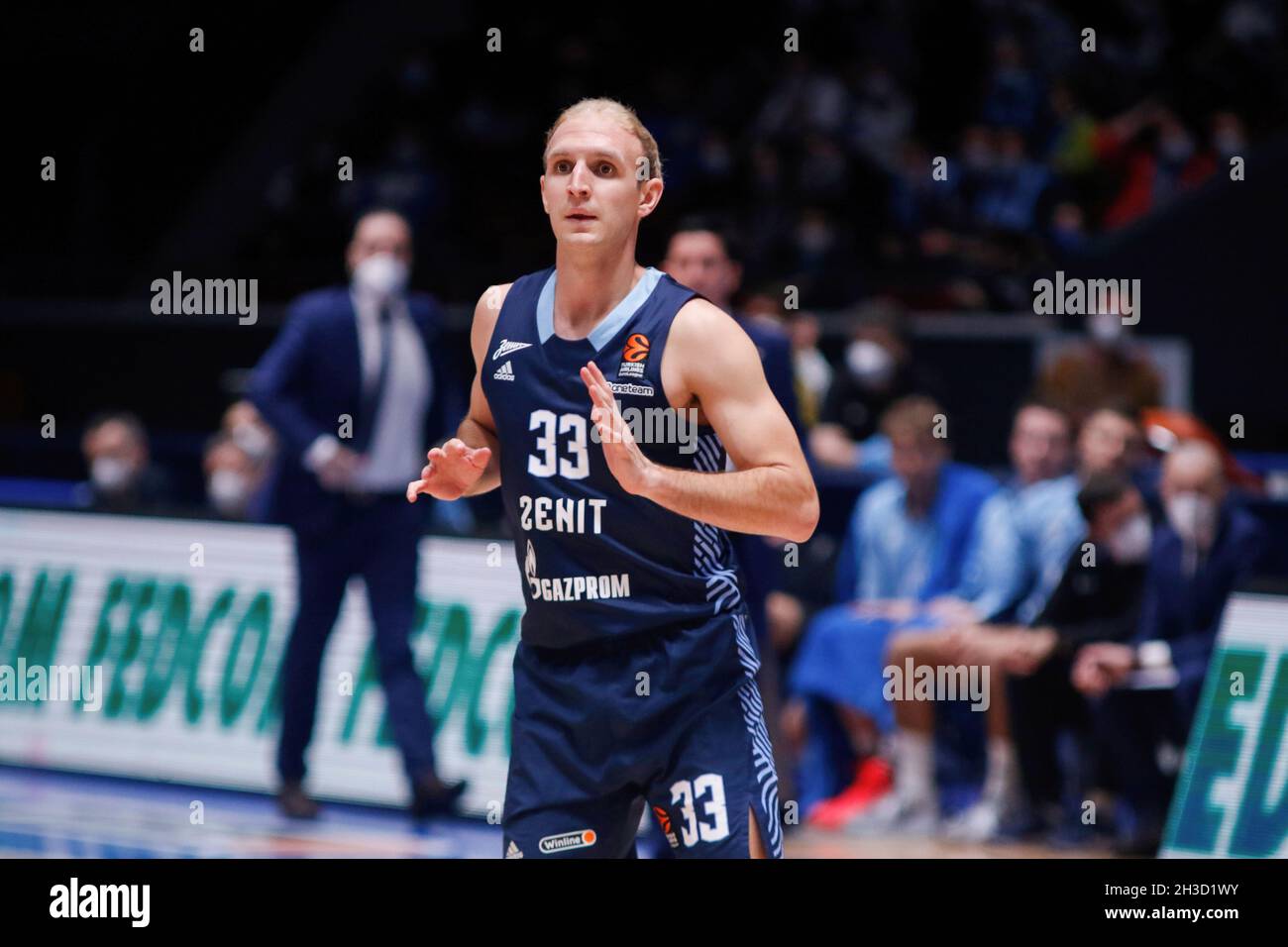 saint-petersburg-russia-27th-oct-2021-conner-frankamp-no-33-of-zenit-seen-in-action-during-the-turkish-airlines-euroleague-basketball-match-between-zenit-saint-petersburg-and-real-madrid-at-sibur-arena-in