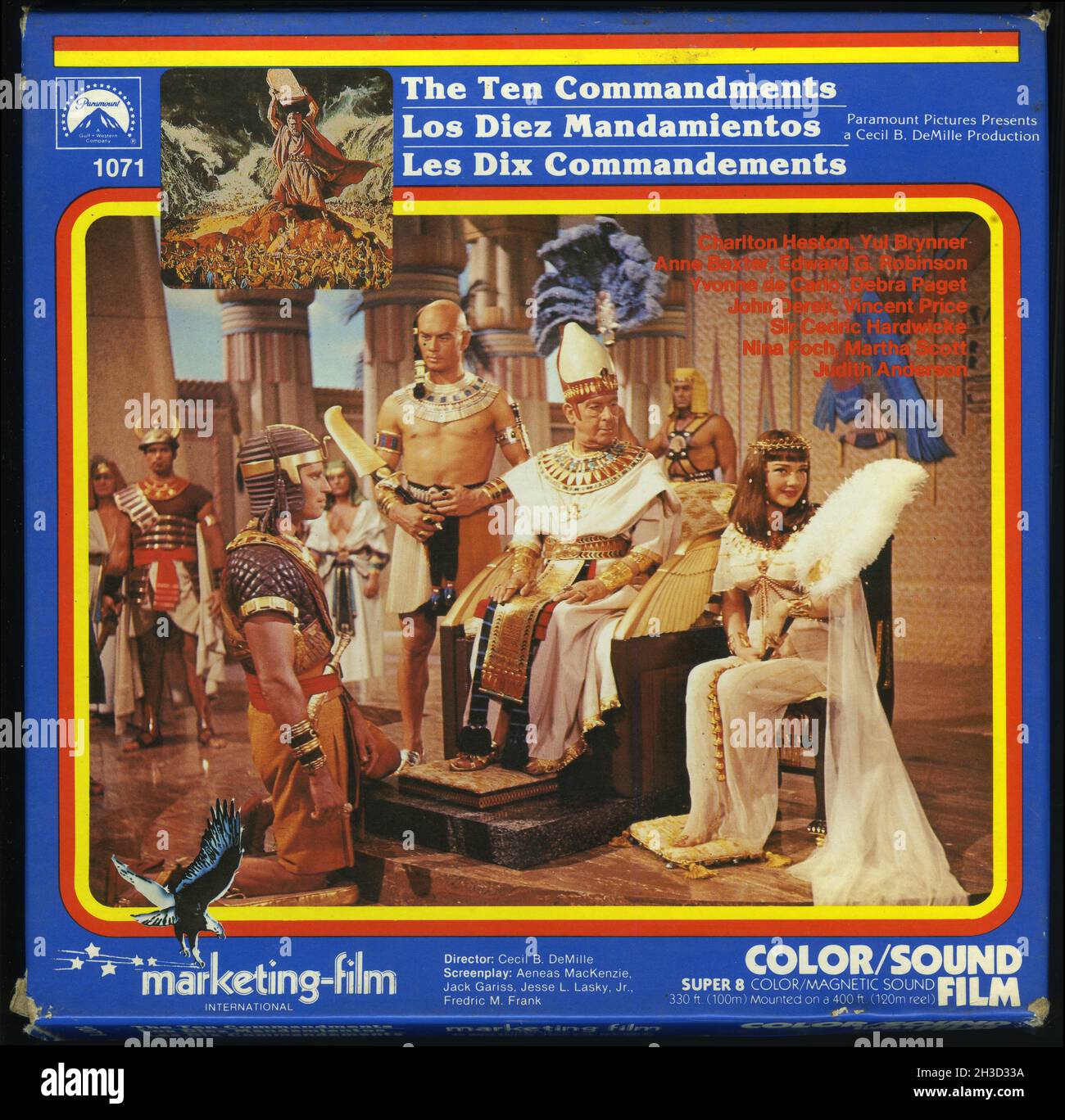 Front cover of a Super 8 fillm of the 1956 MGM film The Ten Commandments, starring Charlton Heston and Yul Brynner. Stock Photo