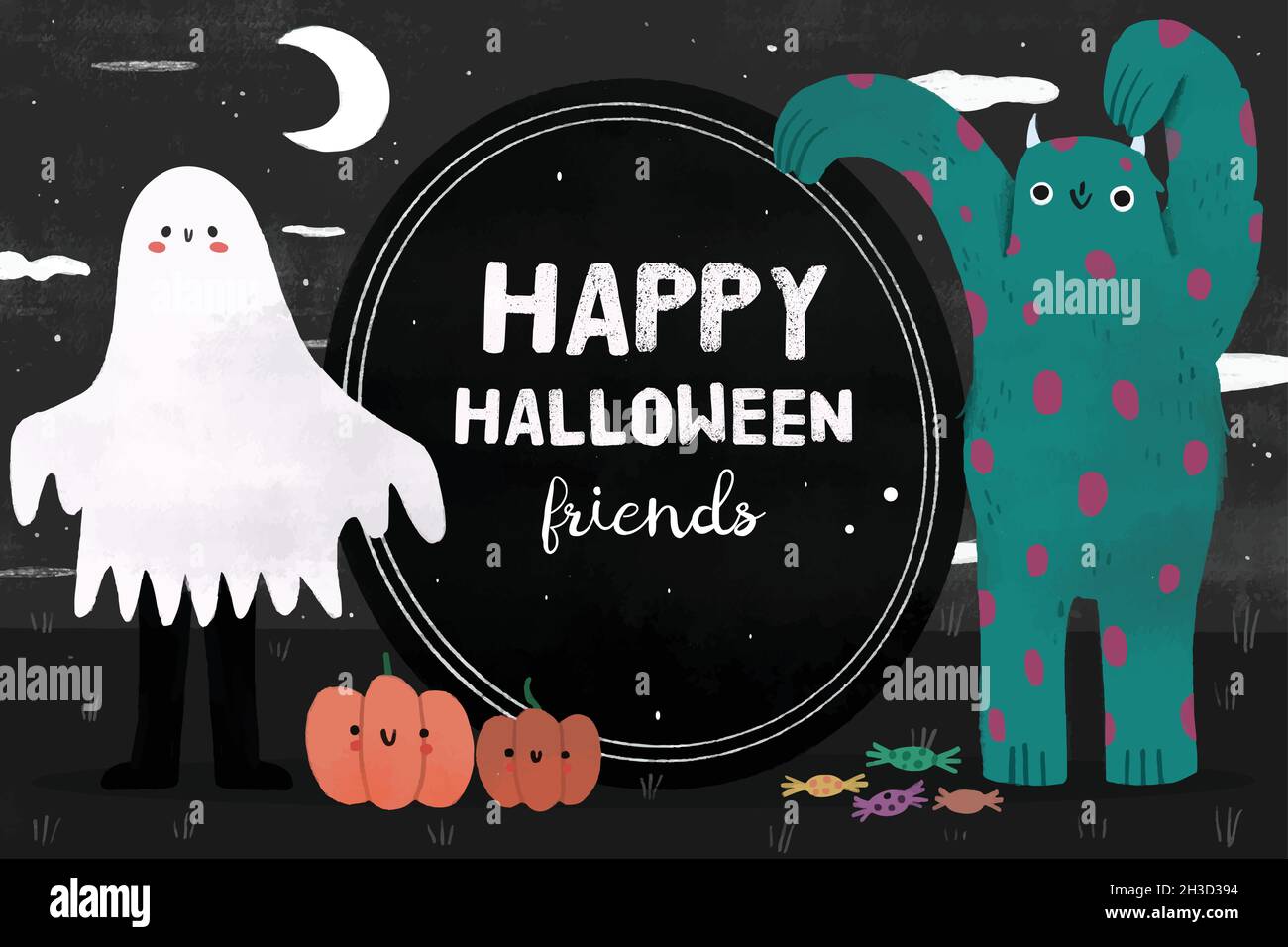 hand drawn style halloween background design vector illustration Stock Vector