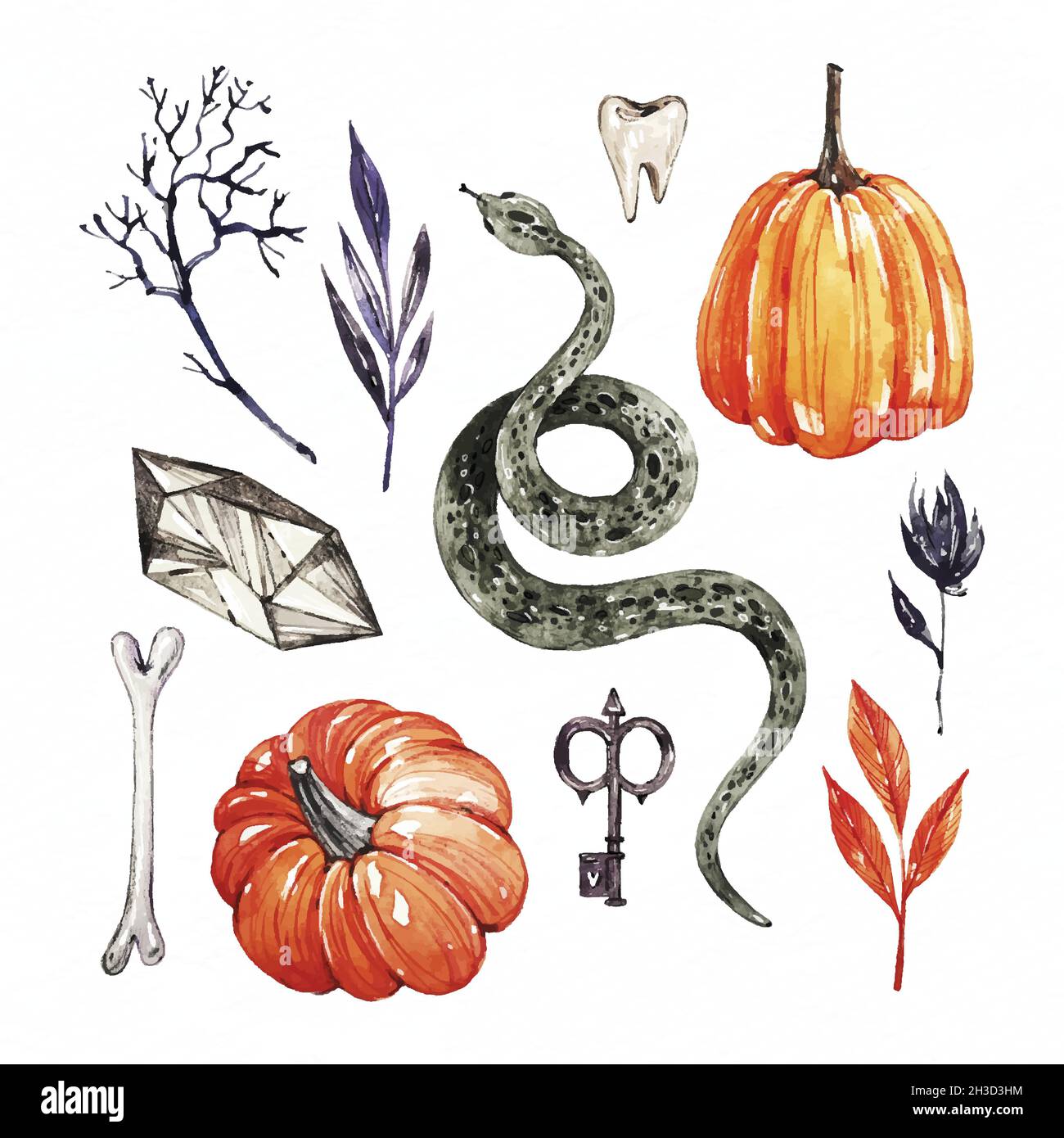 watercolor halloween element set design vector illustration Stock Vector