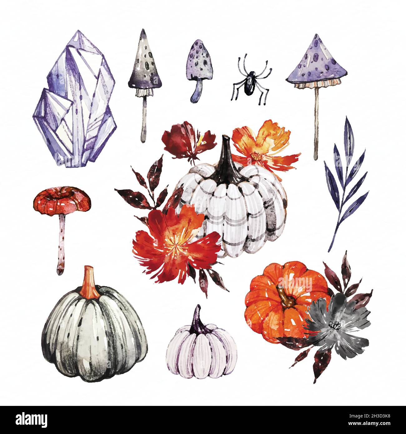 watercolor halloween element collection design vector illustration Stock Vector