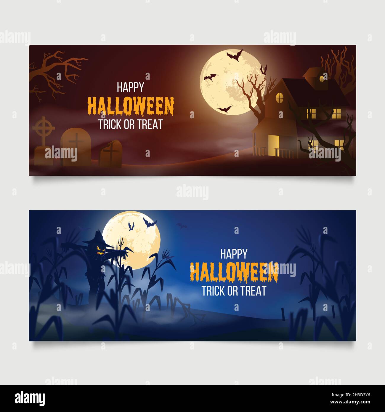 realistic halloween banners set design vector illustration Stock Vector