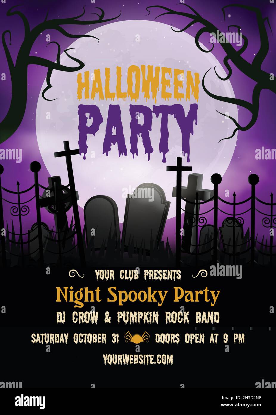 realistic halloween party poster with graves design vector illustration Stock Vector