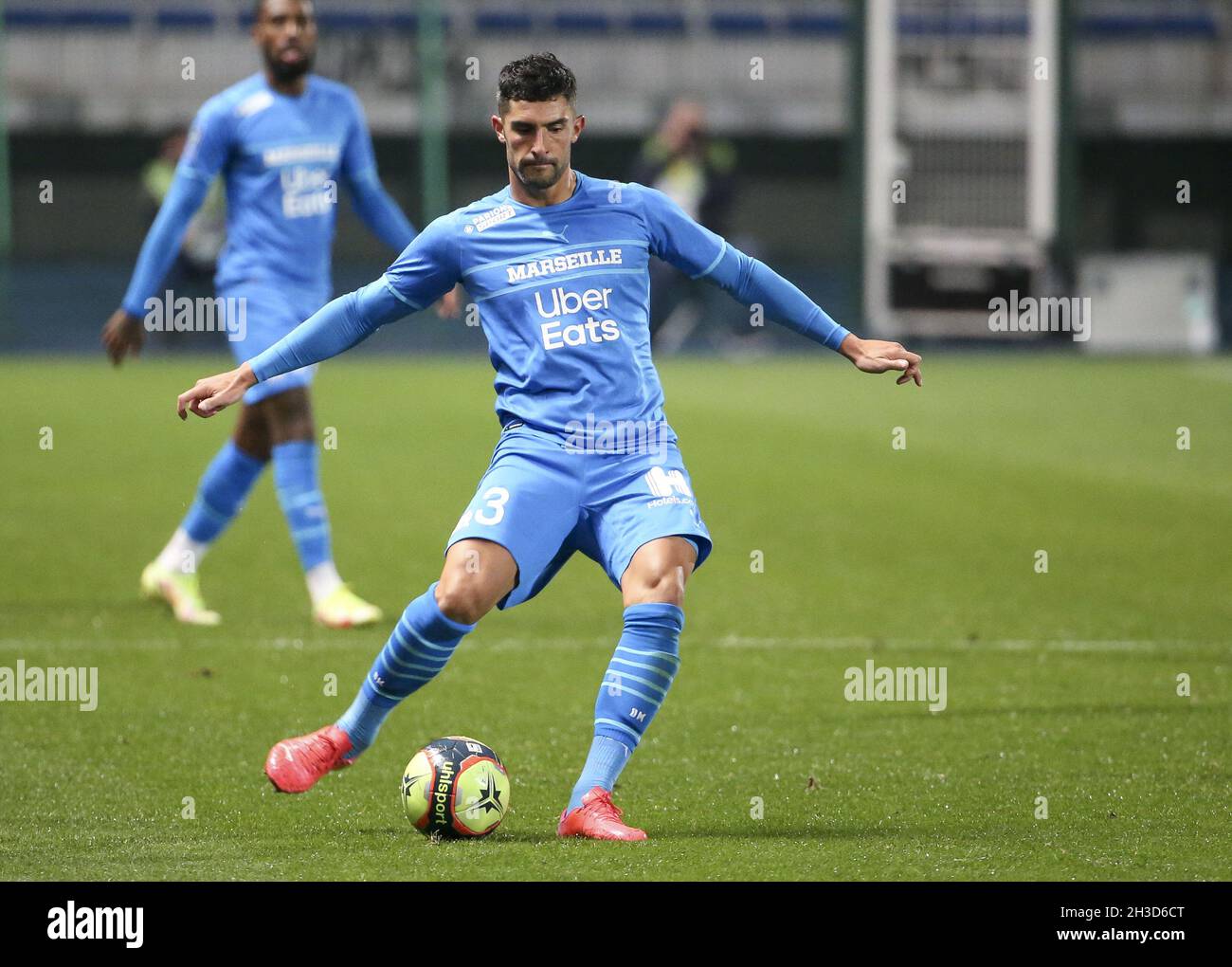 Alvaro Gonzalez of Marseille during the French championship Ligue 1 football match between OGC Nice (OGCN) and Olympique de Marseille (OM) on October 27, 2021 at Stade de l'Aube in Troyes, France - Photo: Jean Catuffe/DPPI/LiveMedia Stock Photo