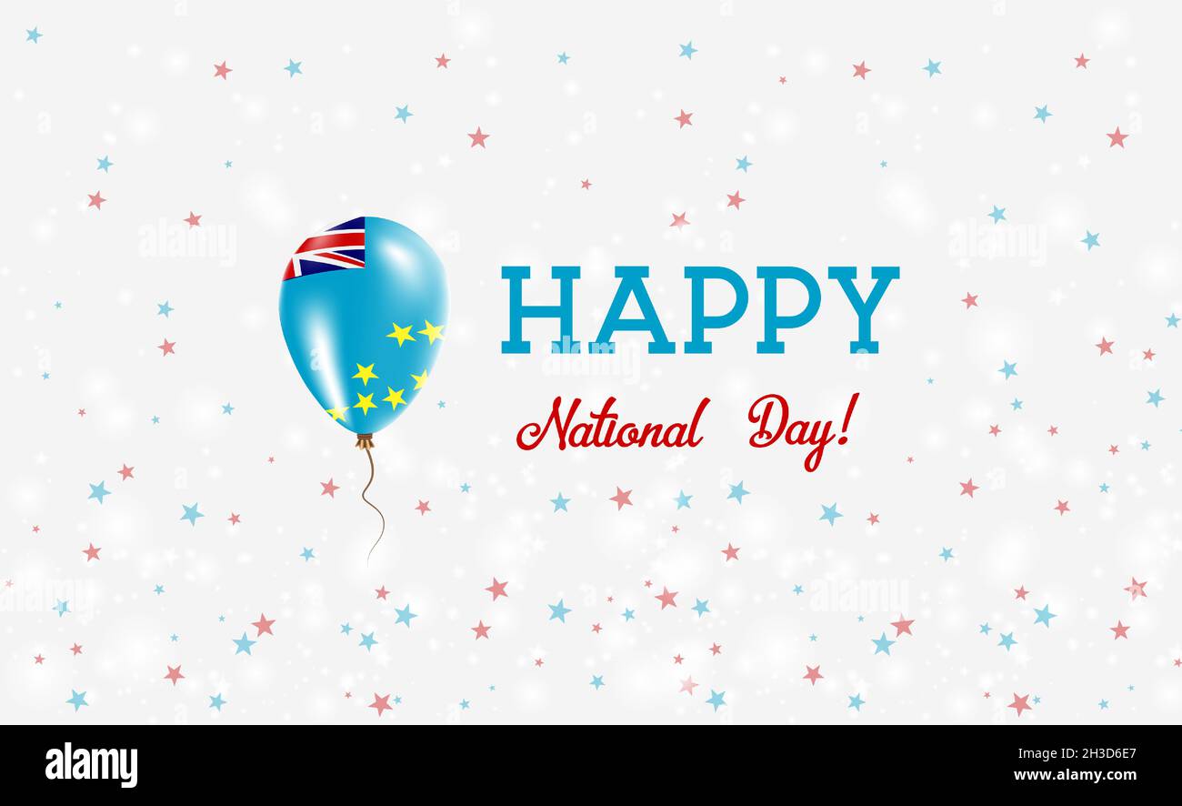 Tuvalu National Day patriotic poster. Flying Rubber Balloon in Colors