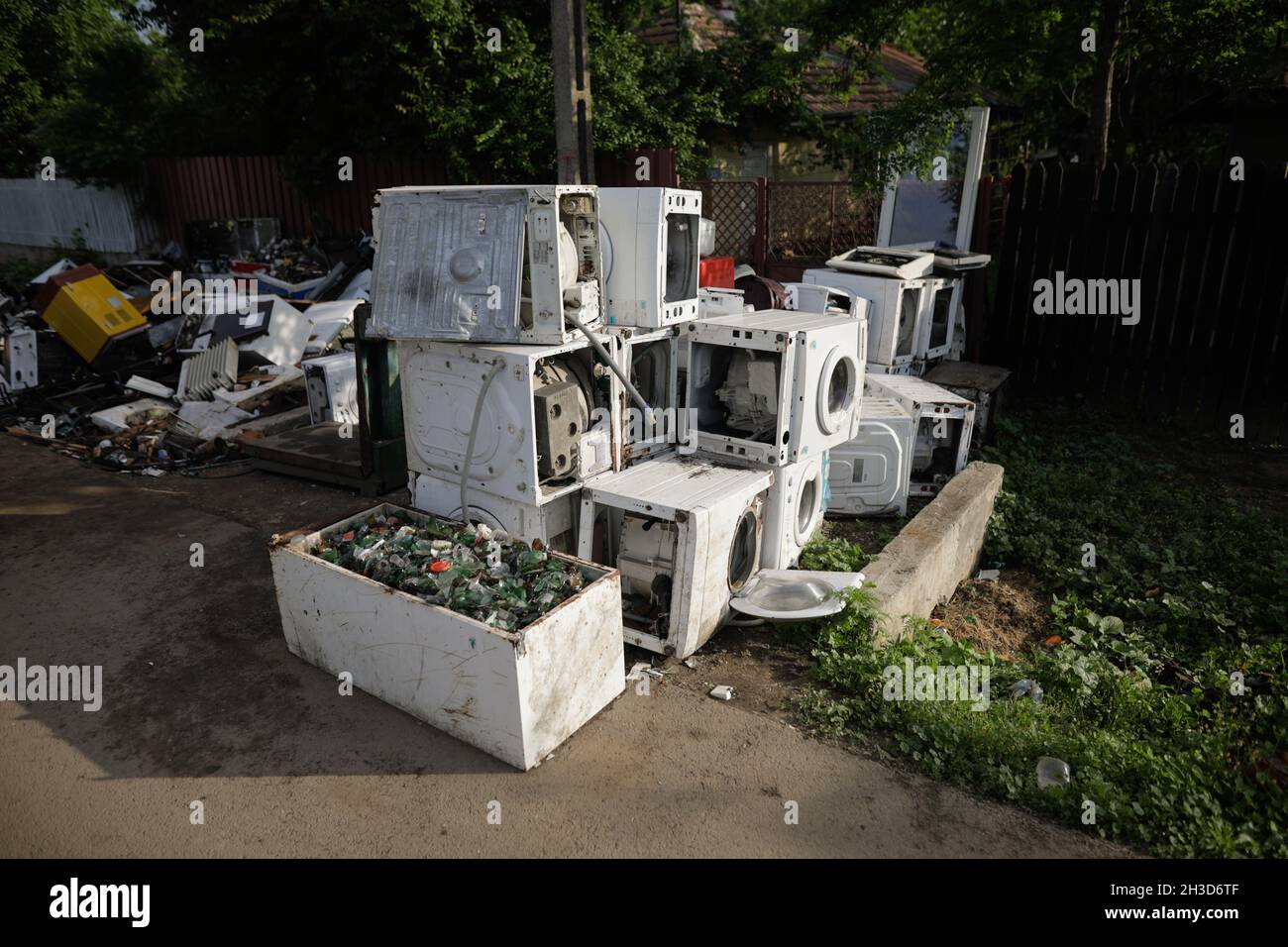 Sarulesti, Romania May 27, 2021 Piles of household waste on the