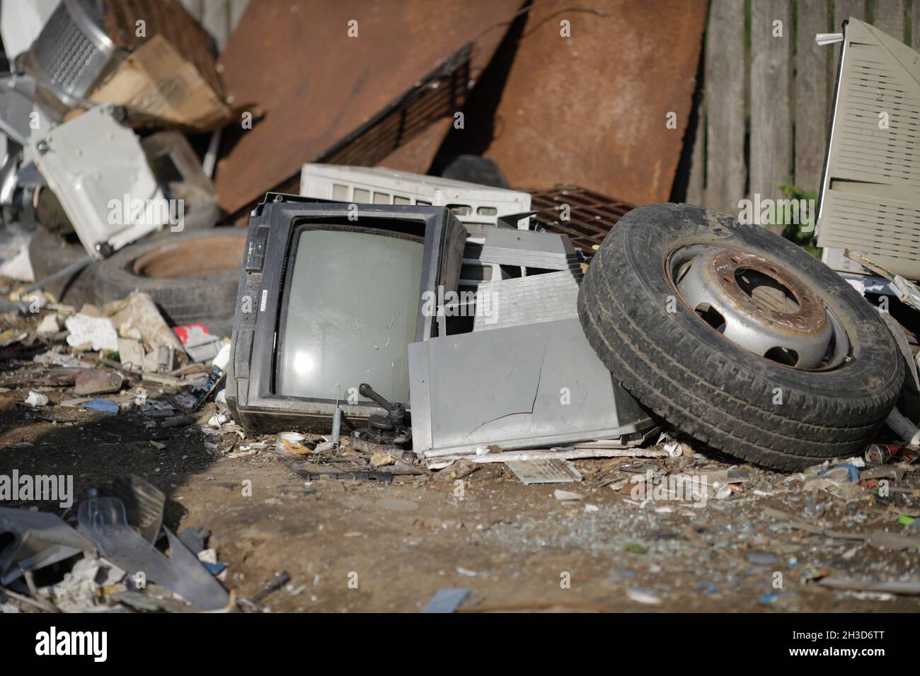 Sarulesti, Romania May 27, 2021 Piles of household waste on the
