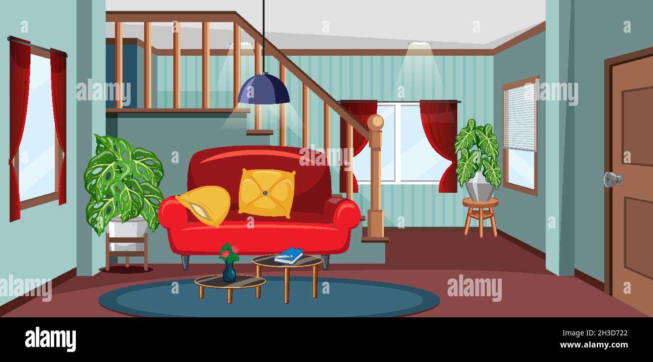 Living room interior design with furnitures illustration Stock Vector ...