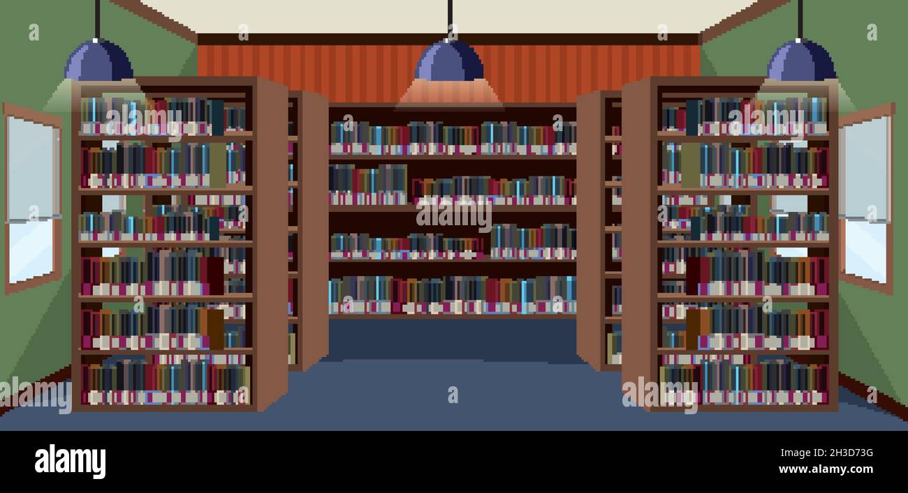 Empty Library Interior Design With Bookshelves Illustration Stock 