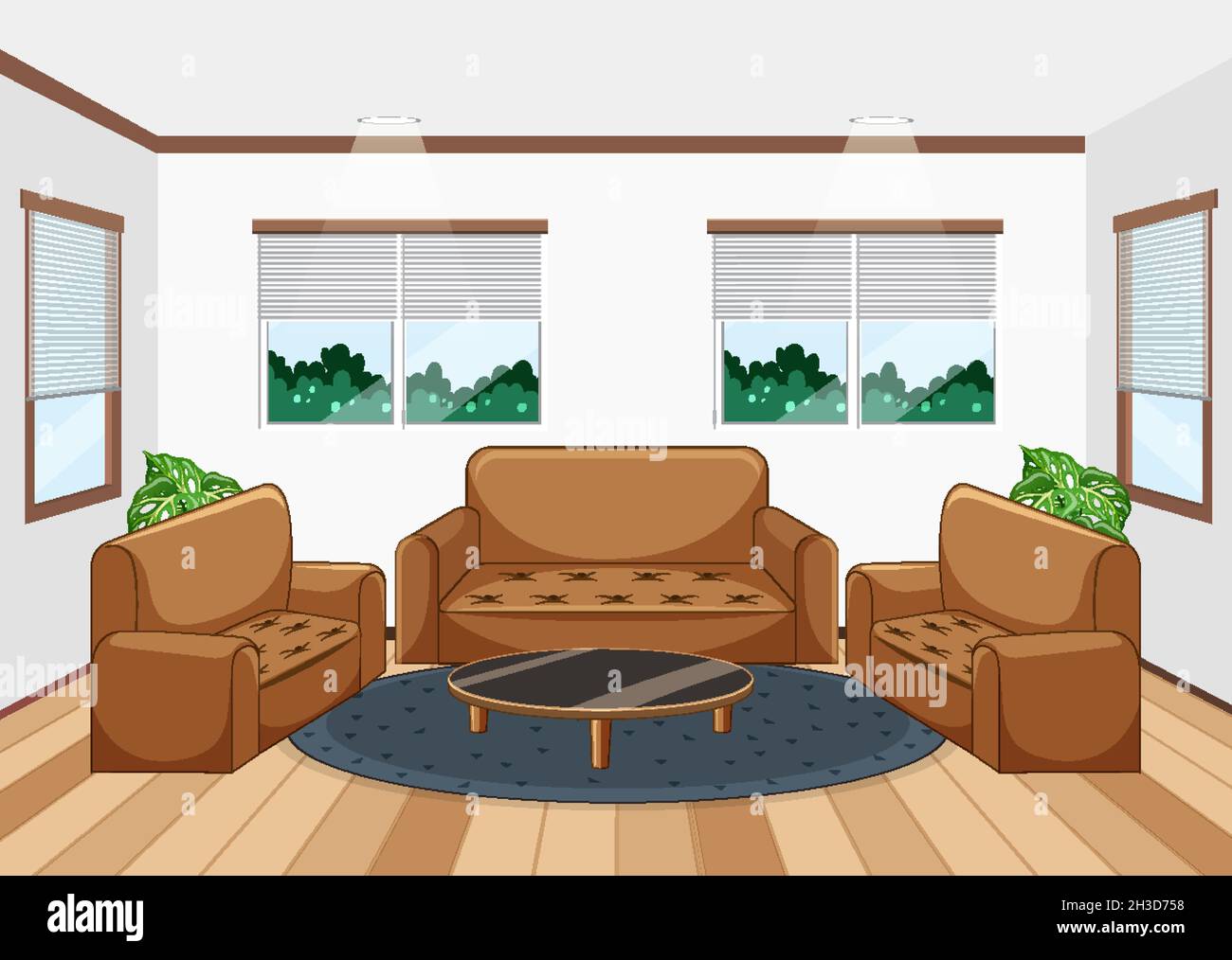 Living room interior design with furnitures illustration Stock Vector ...