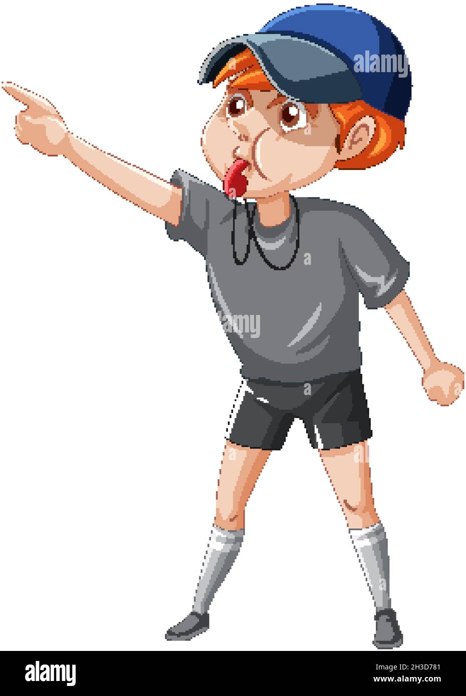 Coach blowing whistle cartoon character sticker illustration Stock