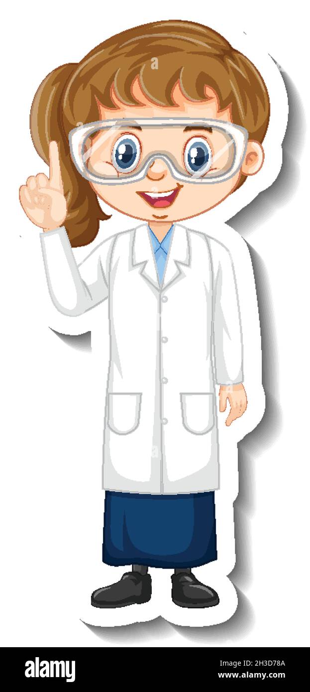 Scientist girl cartoon character sticker illustration Stock Vector ...