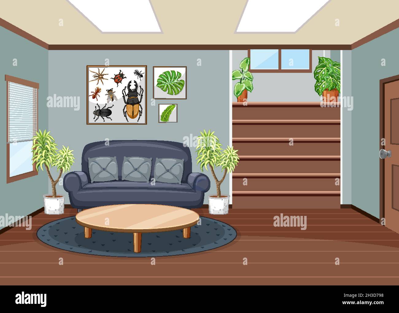 Living room interior design with furnitures illustration Stock Vector ...