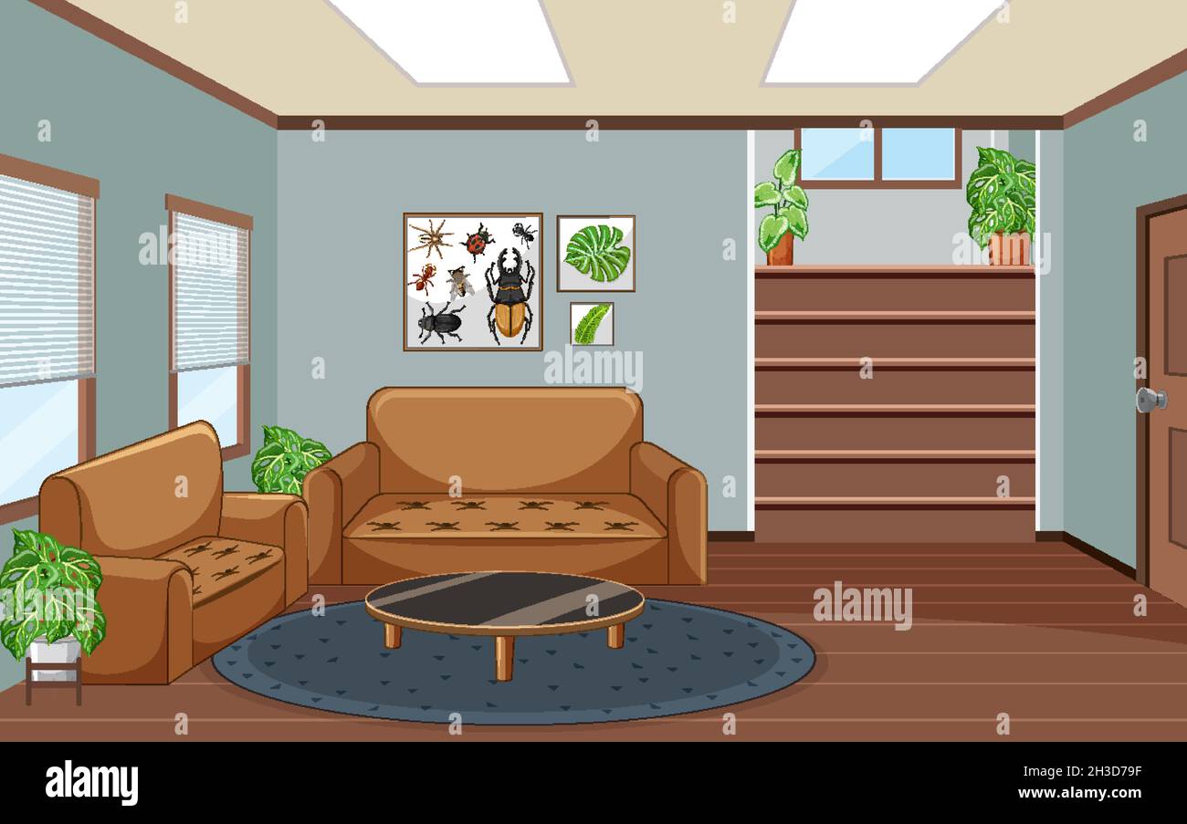 Living room interior design with furnitures illustration Stock Vector ...