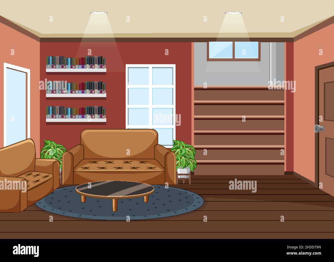 Living room interior design with furnitures illustration Stock Vector ...
