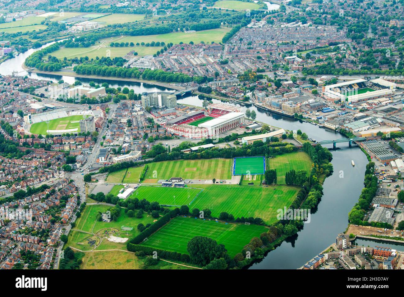 Aerial image of the River Trent at Lady Bay Bridge, Nottingham