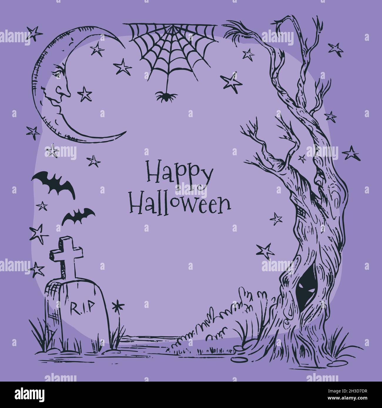 hand drawn halloween frame design vector illustration Stock Vector ...