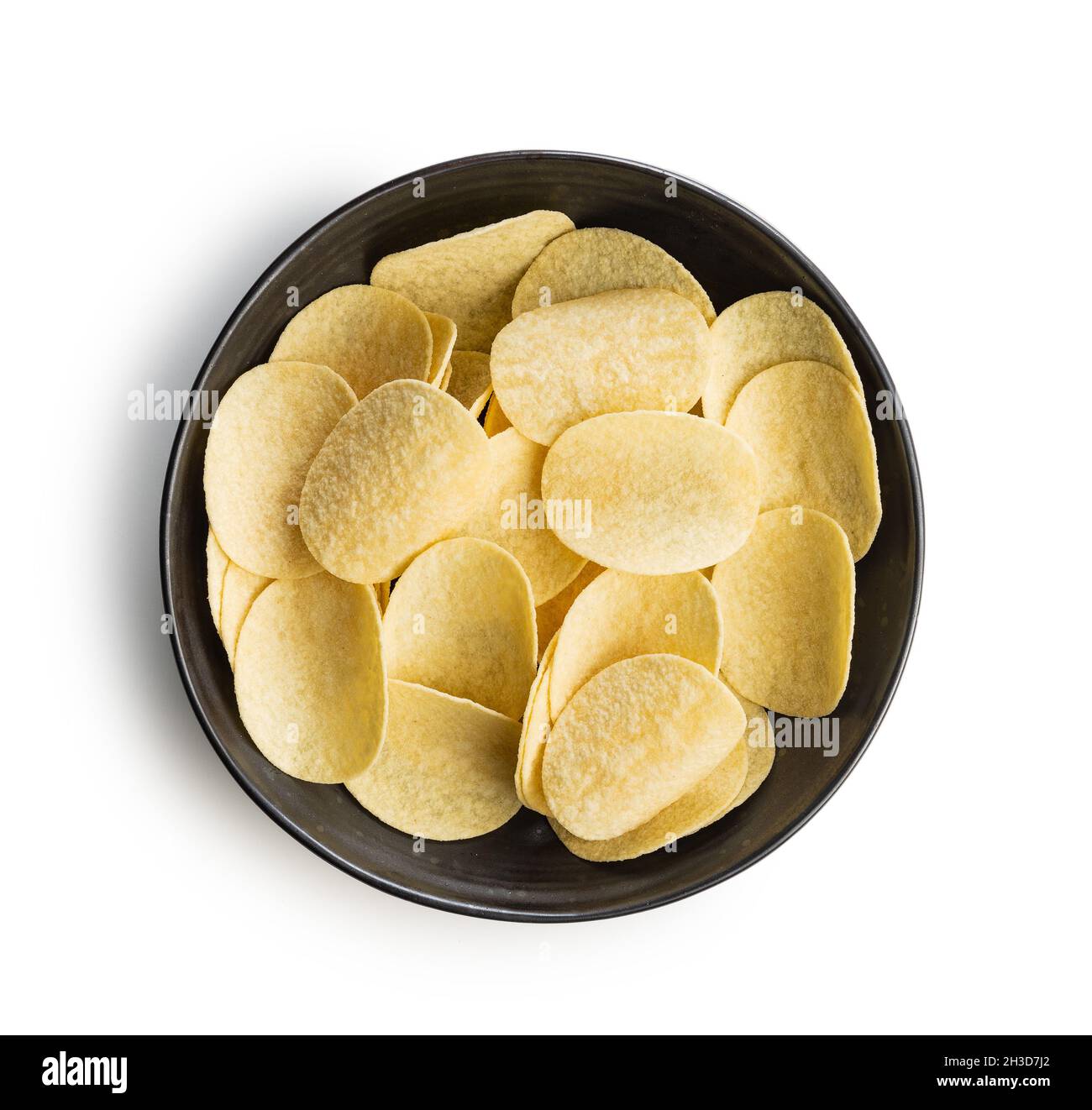 Crunchy potato chips. Potato crisps isolated on white background. Stock Photo