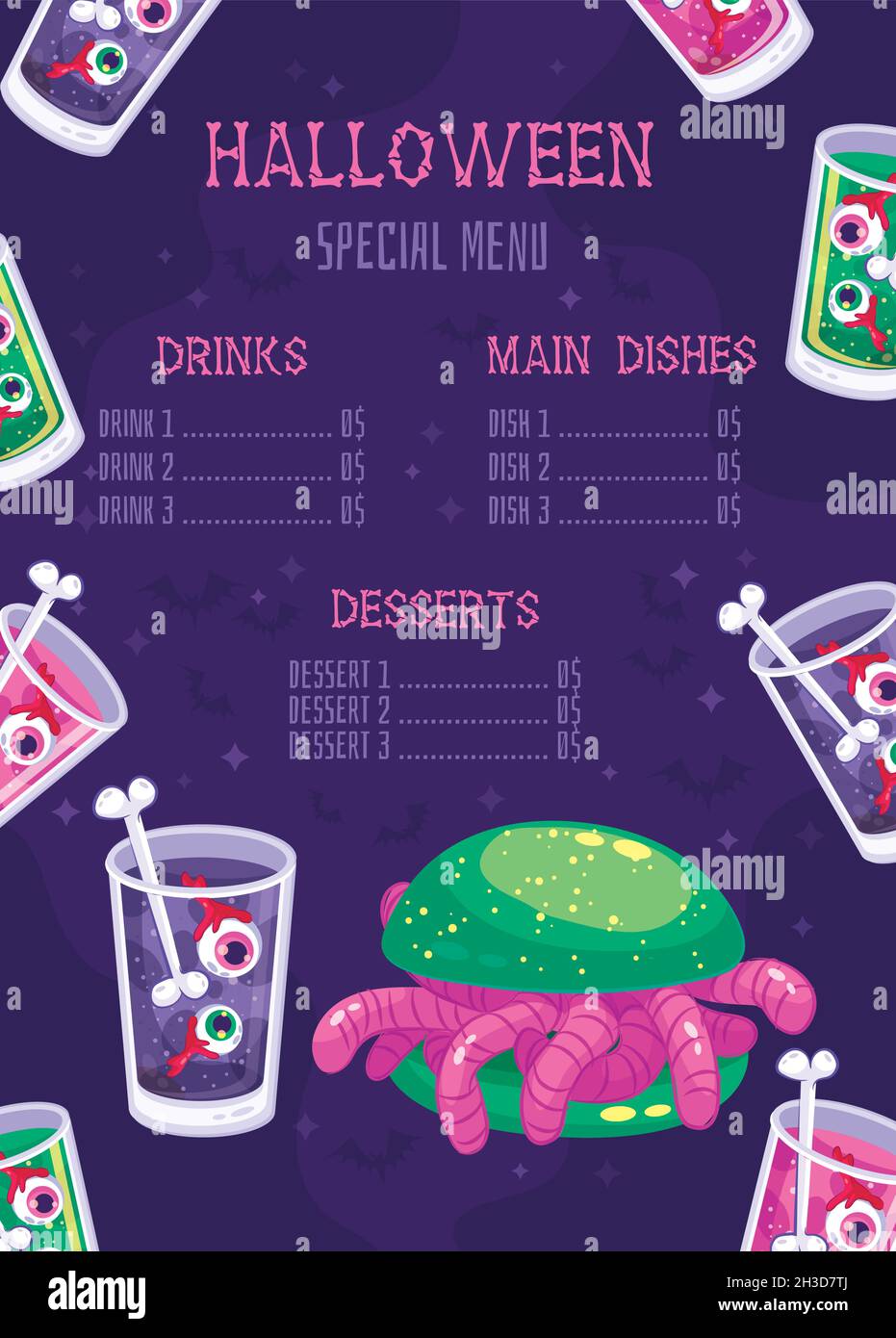 halloween menu template flat design vector illustration Stock Vector