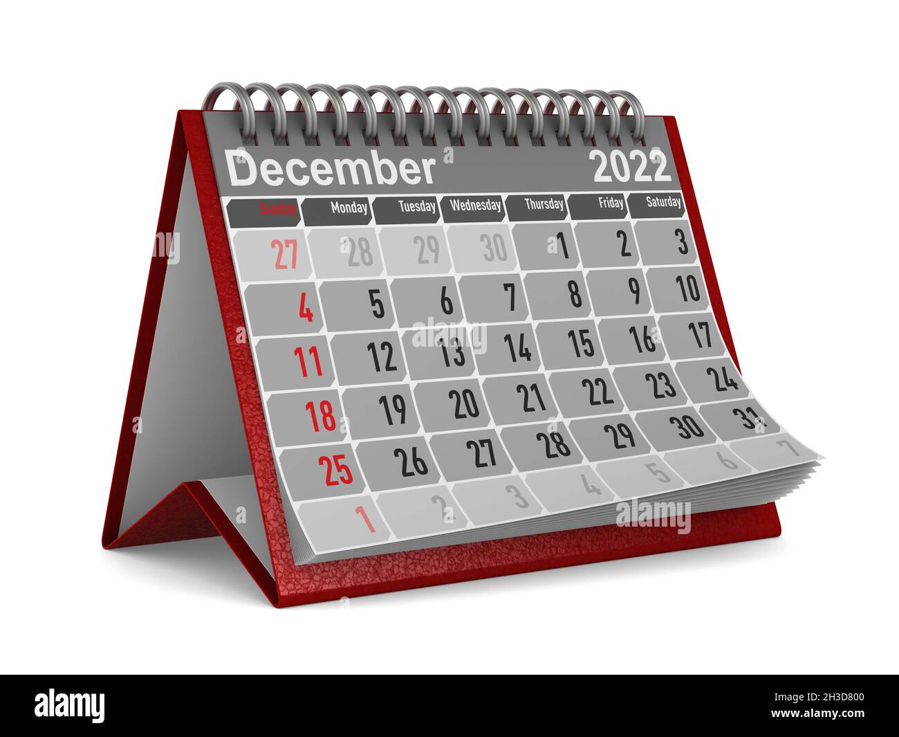 2022 year. Calendar for December. Isolated 3D illustration Stock Photo